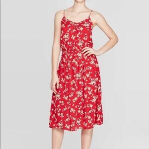 Xhilaration Red Floral Striped V-Neck Strappy Lace-Up Top Midi dress
